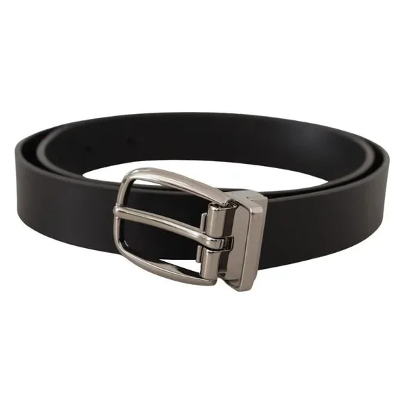 Dolce & Gabbana Black Classic Calf Leather Silver Metal Belt - Picture 1 of 3
